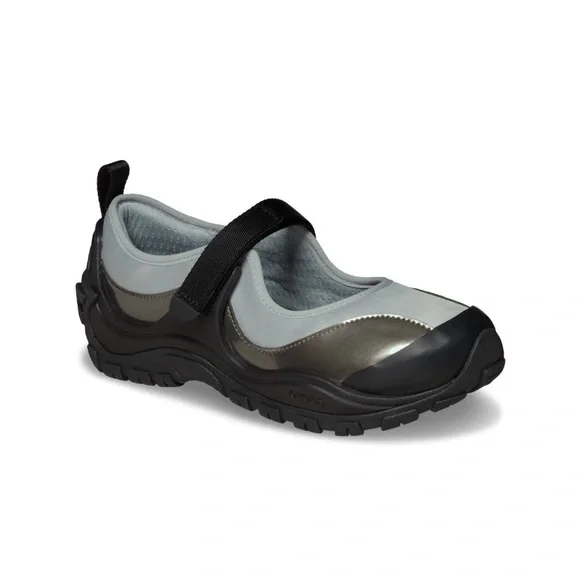 CROCS EXP Terre Mary Jane Ballet Sneaker in Black / Silver Metallic Blue, Size 9 - Picture 3 of 11